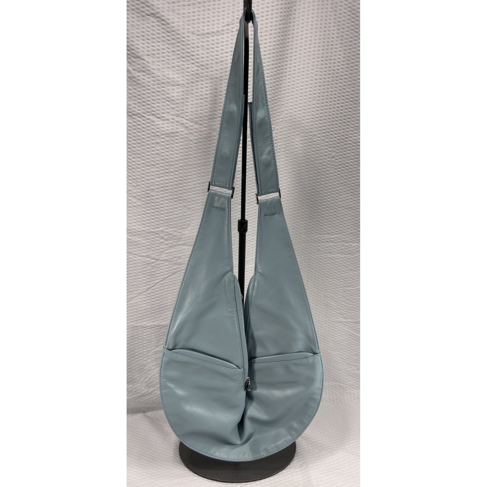 Baby blue Sash bag 6 pockets faux leather sky's the limit purse